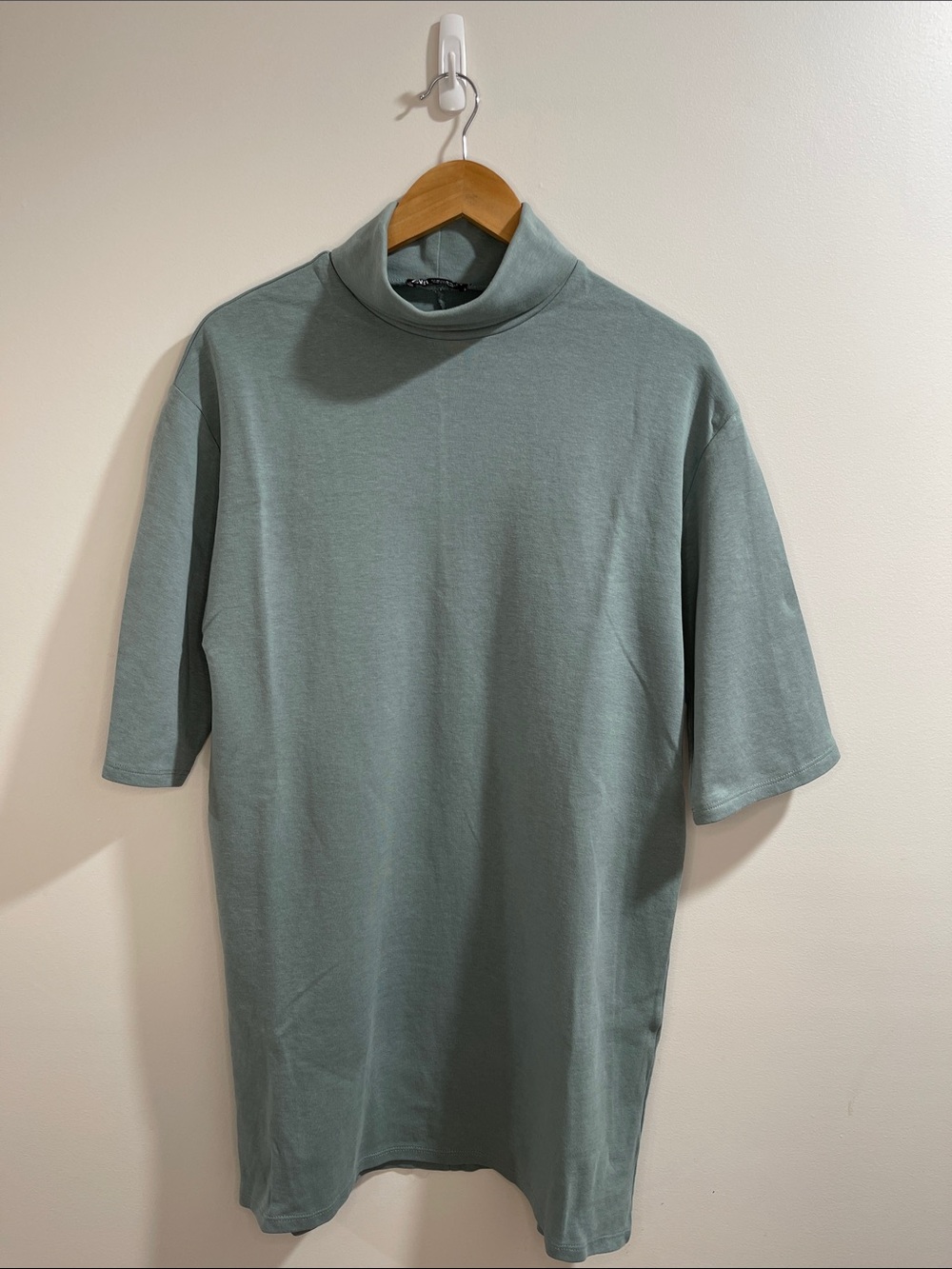 Zara Dusty Blue Short Sleeve Turtleneck Dress Size M